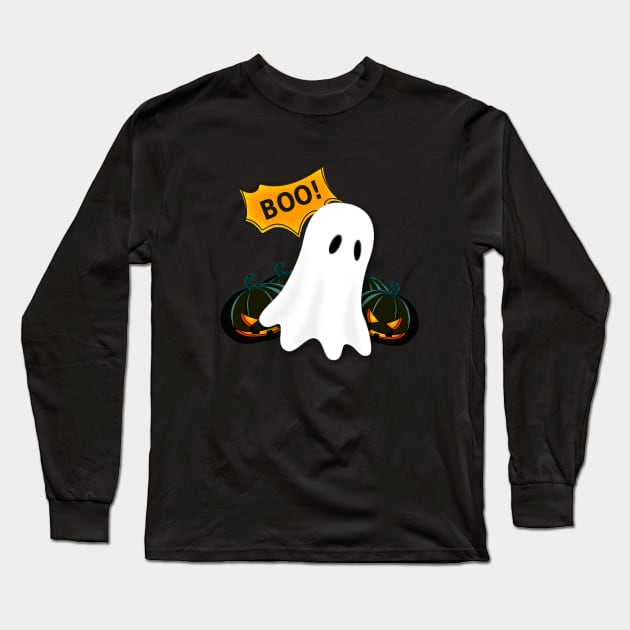 Boo Little Ghost Happy Halloween Long Sleeve T-Shirt by Jose Luiz Filho